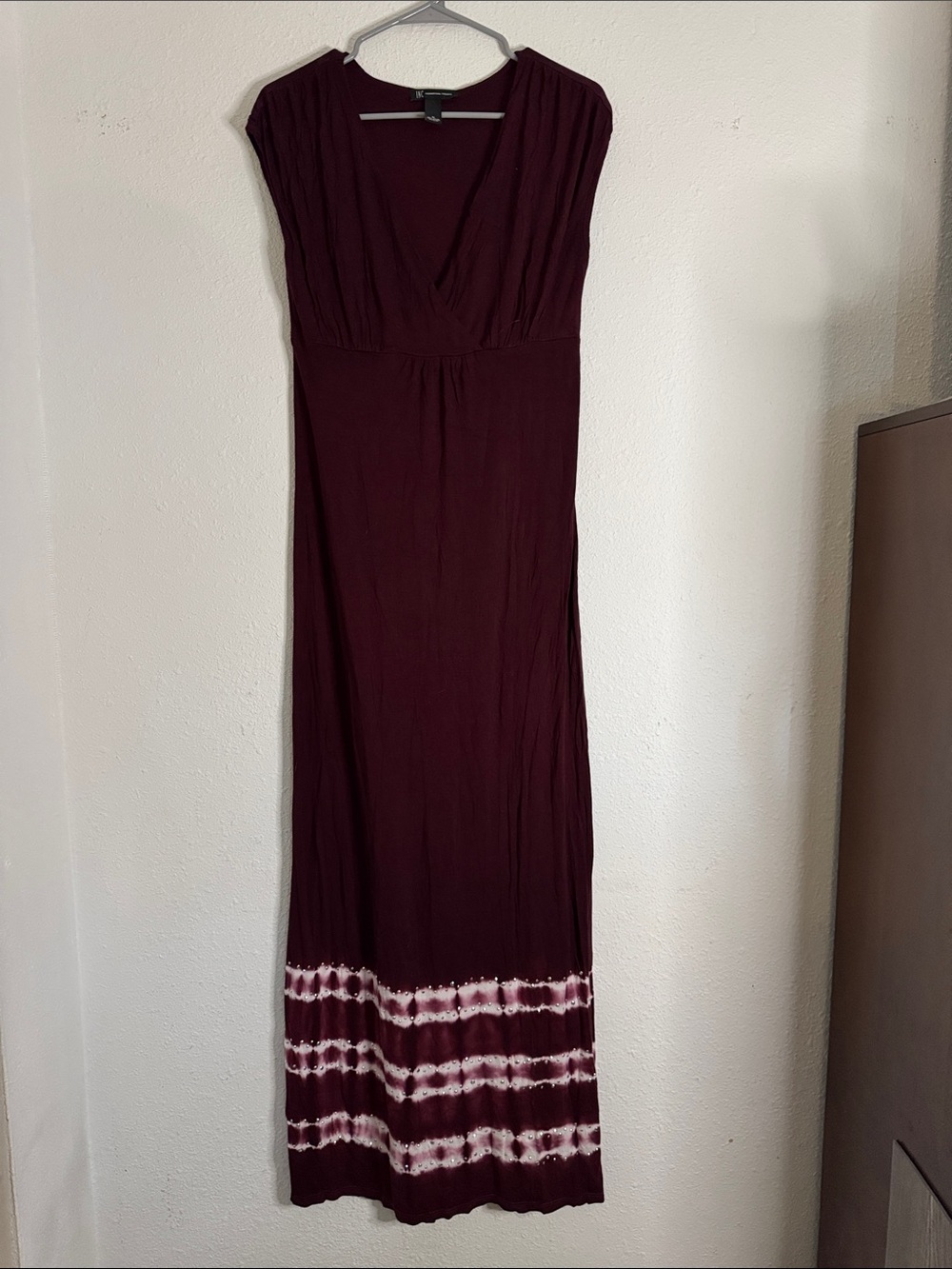 INC International Concepts Burgundy Maxi Dress with Tie-Dye Hem